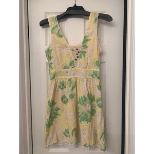 Free People Yellow Green Floral Print Dress Size 4